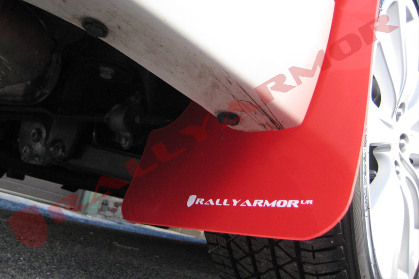 Red w/White Logo Rally Armor Mud Flaps Guards for 12-16 Impreza 4/5 Doors