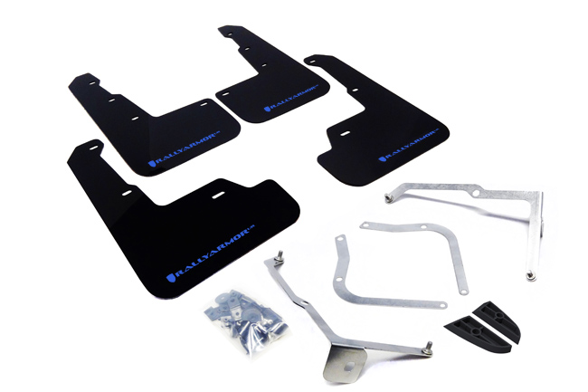 Rally Armor UR Black Mud Flaps w/ Hyper Blue Logo for 2015-2021 WRX & STI