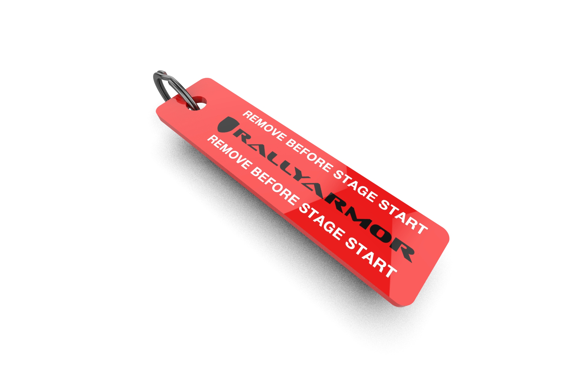Red Rally Armor Jet Tag Keychain White Logo