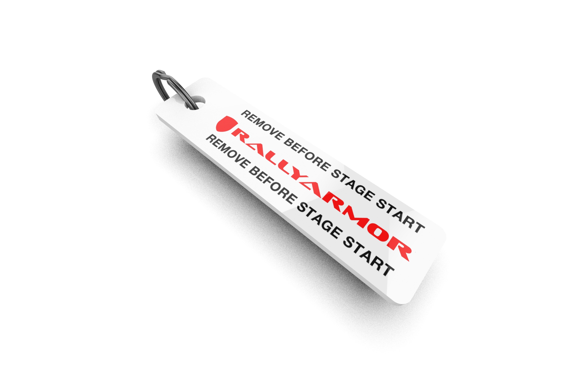 White Rally Armor Jet Tag Keychain Black Logo